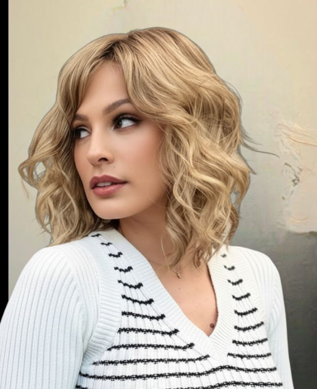 women wearing light brown Brazilian hair wig that provides fullness 